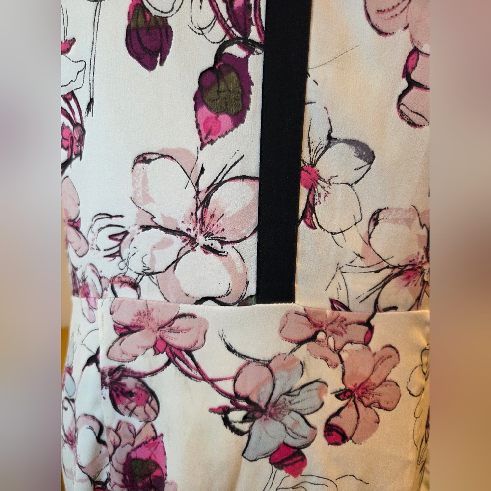 Chelsea 28 Pink/Cream Cherry Bloosom Print Maxi Dress with Black Trim,Size M. - Picture 11 of 16